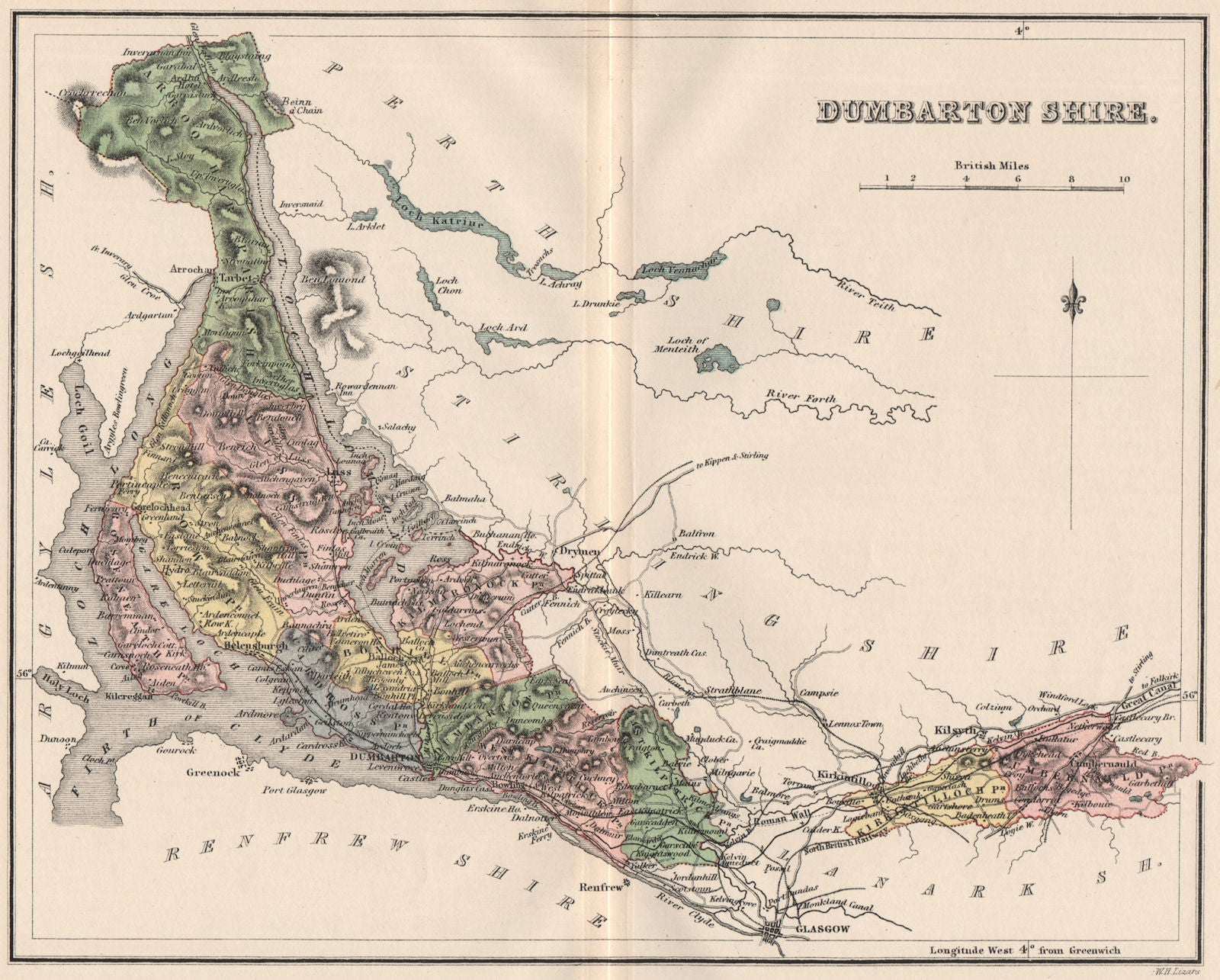 DUMBARTONSHIRE. Antique county map. Cumbernauld. Parishes. Scotland. LIZARS 1885